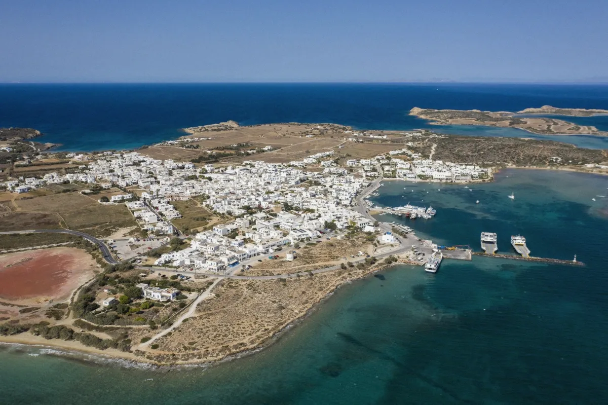 The coast of Antiparos island seen from the water on a Paros swim cruise