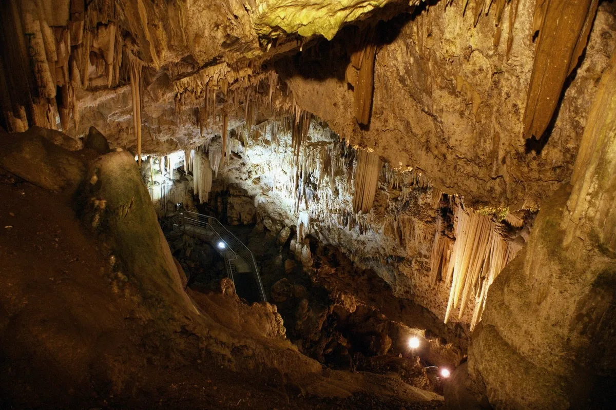 Interior of the famous show cave of Antiparos on a day trip from Paros
