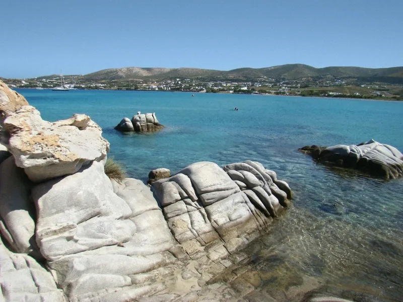Bathers between the granite rocks of Kolymbithres in Paros