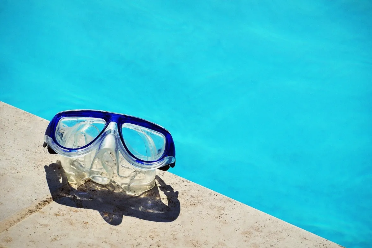 Swim mask and snorkel gear ready for a boat day in the Cyclades